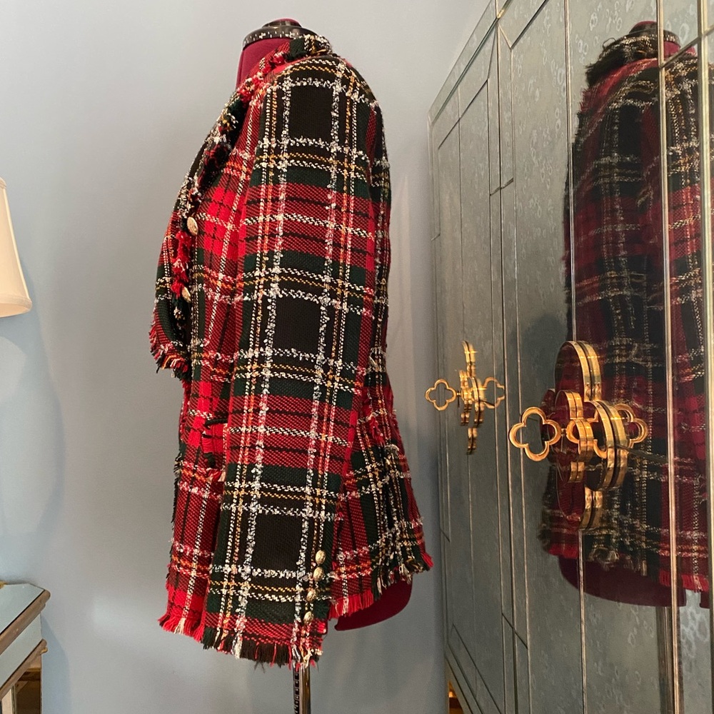 Zara Red and Black Plaid Blazer Coat - Picture 2 of 12